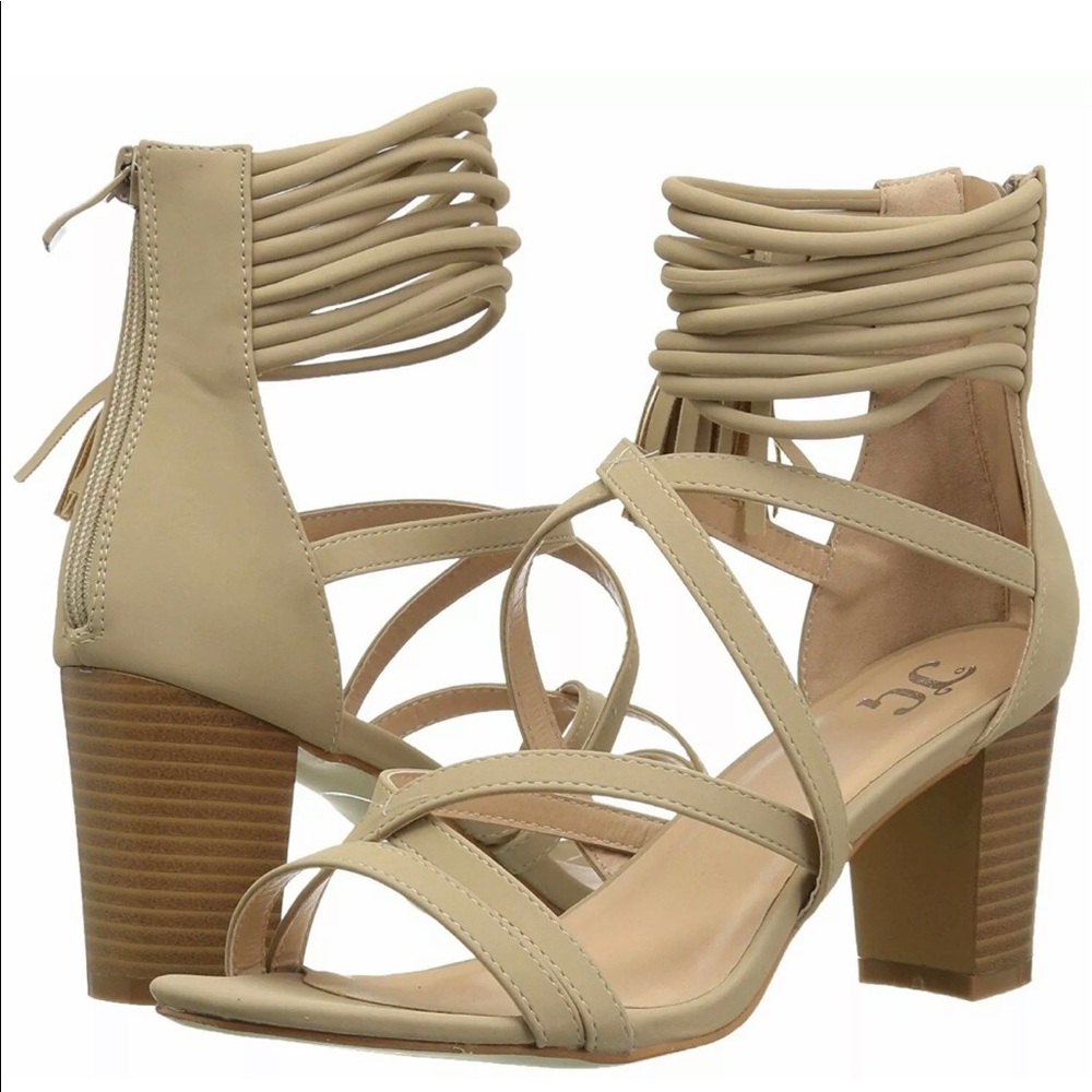 Women's Tan Strappy Heeled Sandals